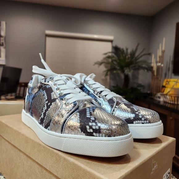 NEW Christian Louboutin Fun Vieira Orlato Flat Sneaker in Metallic Snake 41.5 - Picture 9 of 12